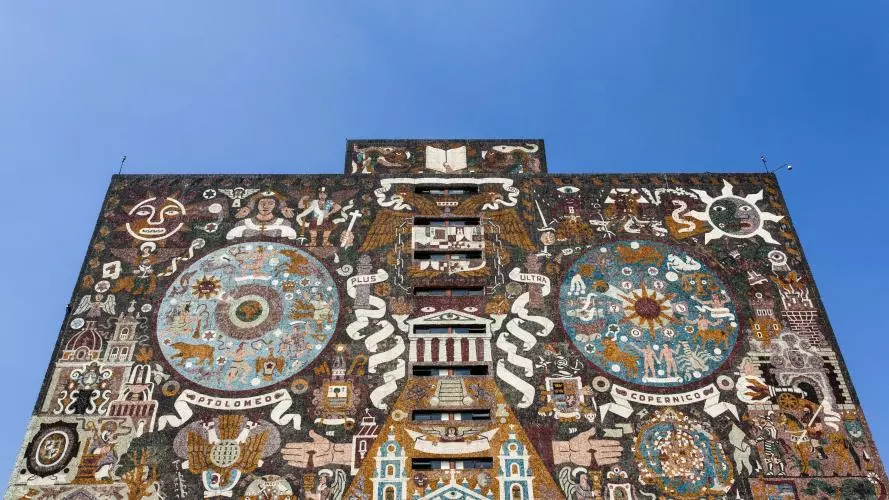 Facade of the Central Library Biblioteca Central at the Ciudad Universitaria UNAM University in Mexico City