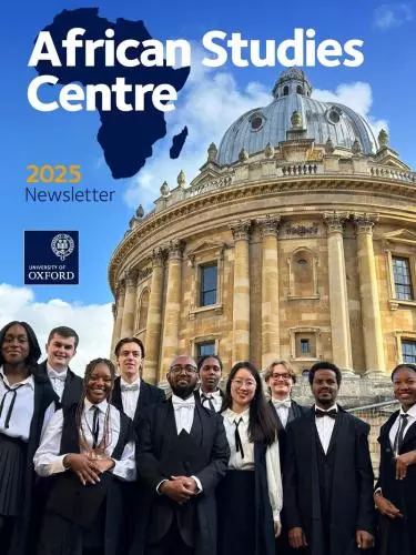 ASC Newsletter 2025 cover. A group of students stand in graduation gowns outside the Radcliffe Camera