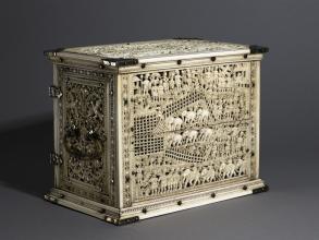 Ornate box carved with elephants 